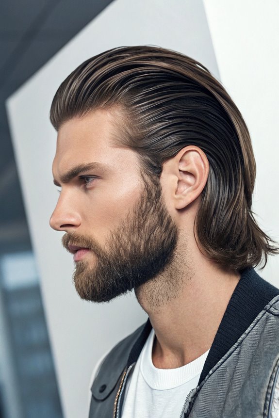 sleek hairstyle with beard